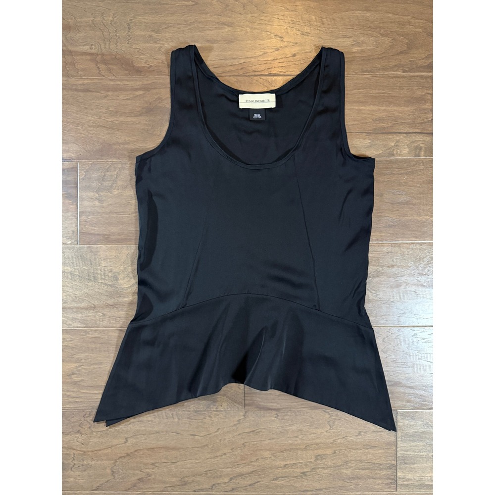 By Malene Birger Black Silk Blend Sappia Peplum Tank Top Handkerchief‎ Hem Sz 34